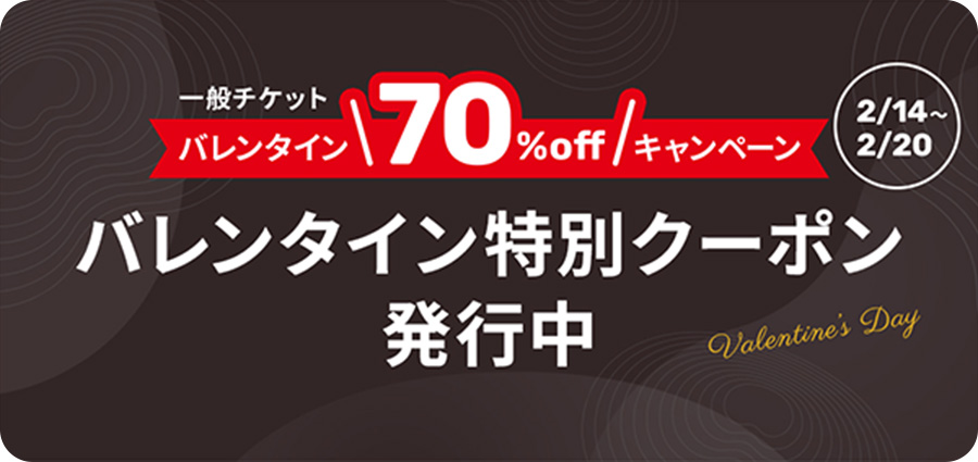 一般チケット バレンタイン70％offキャンペーン　バレンタイン特別クーポン発行中